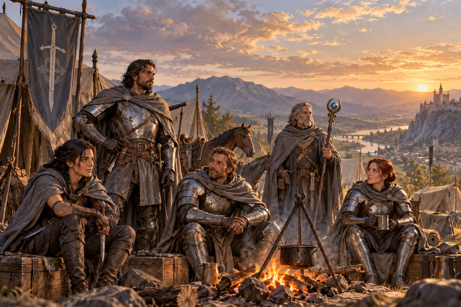 Legion of Steel veterans gathered at a field camp